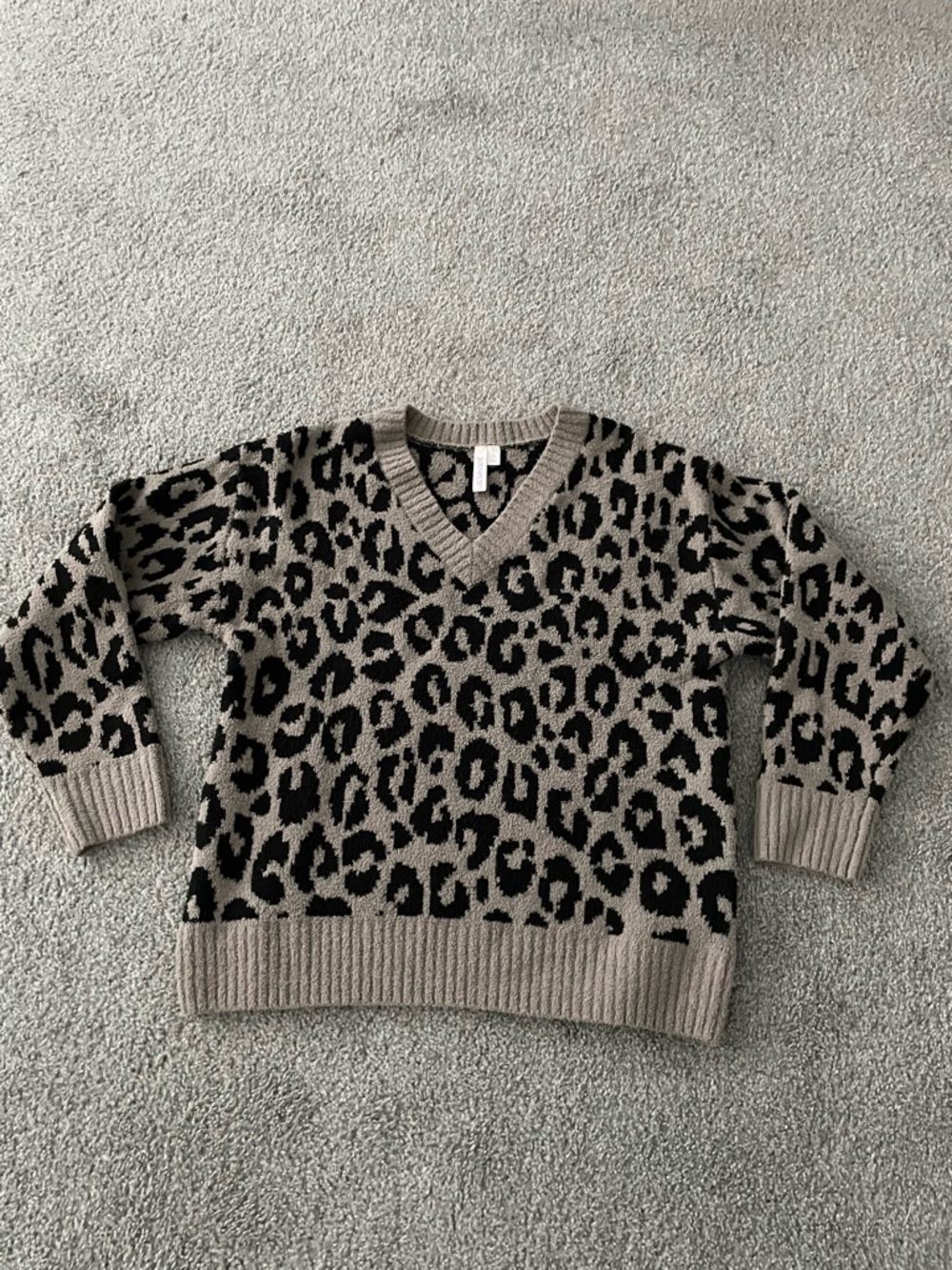 Leopard Print V-Neck Sweatsuit in Taupe and Black